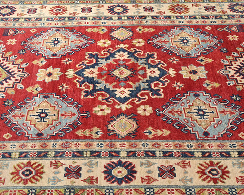 4x7 Red Kuba Afghan Hand Knotted Wool Area Rug